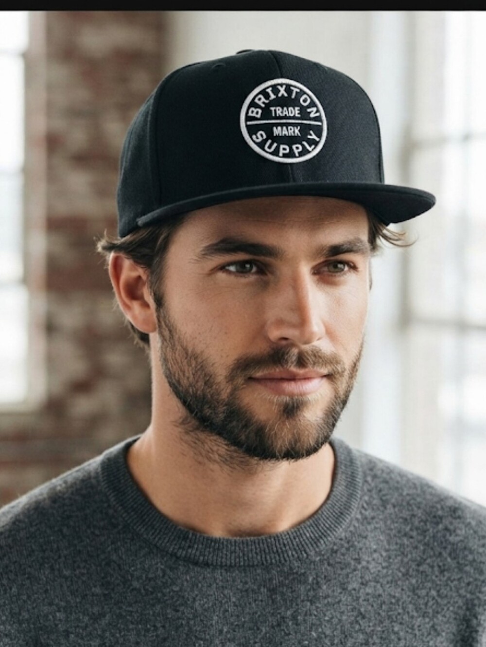 Brixton Oath III Black Snapback Hat Cap with White Embroidery OSFM